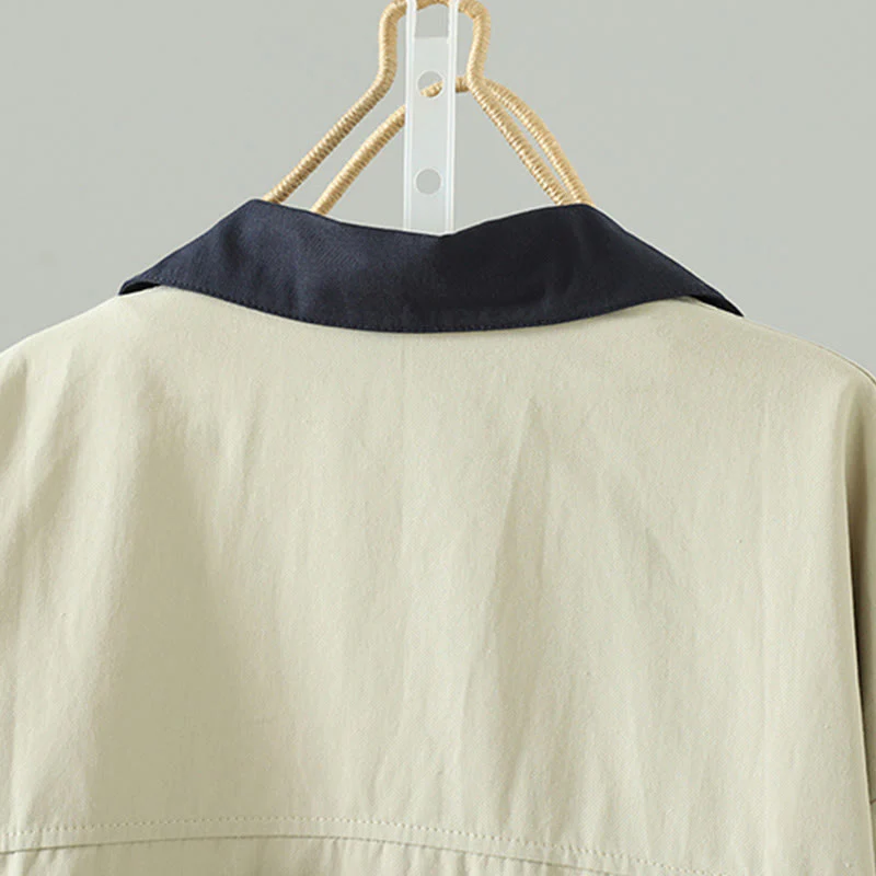 Płaszcz damski z długim rękawem z bawełny z kieszeniami i guzikami z jesiennych klap w kształcie Buddha Stones - Image 5