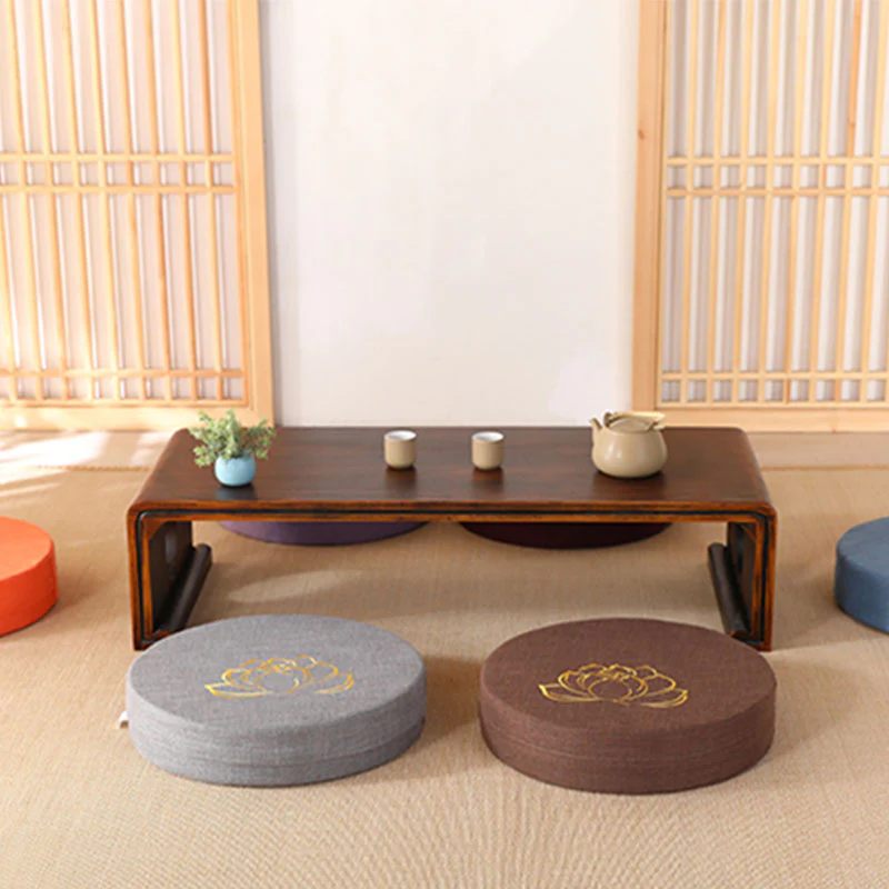 Poduszka do siedzenia do medytacji z haftem z Buddha Stones z lotosu z bawełny i lnu - Image 3