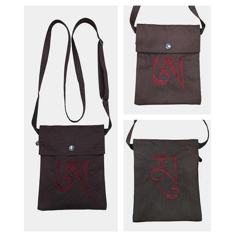 Ręcznie robiona OM Mantra haftowana duchowa praktyka umysłu bawełniana torba typu crossbody torba na ramię torba na telefon komórkowy - Image 11