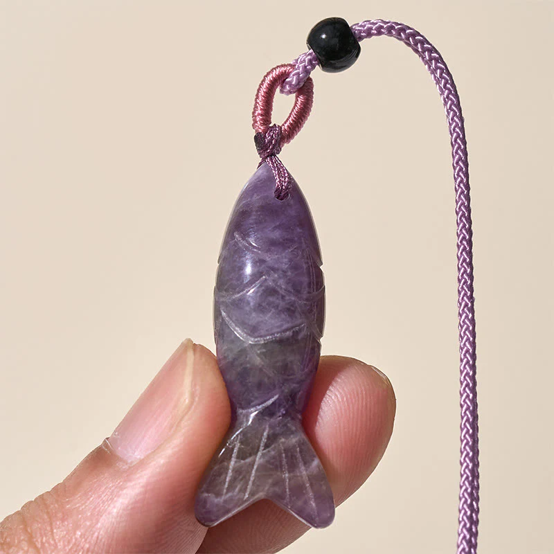 Rzeźba z Buddha Stones z rybą Koi w kolorze różowym, indyjskim agatem i ametystem, naszyjnik z wisiorkiem, symbolizujący ciepło i dobrobyt - Image 15