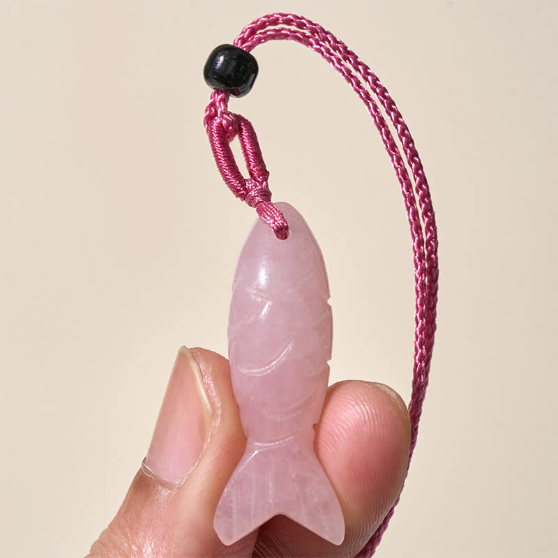 Rzeźba z Buddha Stones z rybą Koi w kolorze różowym, indyjskim agatem i ametystem, naszyjnik z wisiorkiem, symbolizujący ciepło i dobrobyt - Image 4
