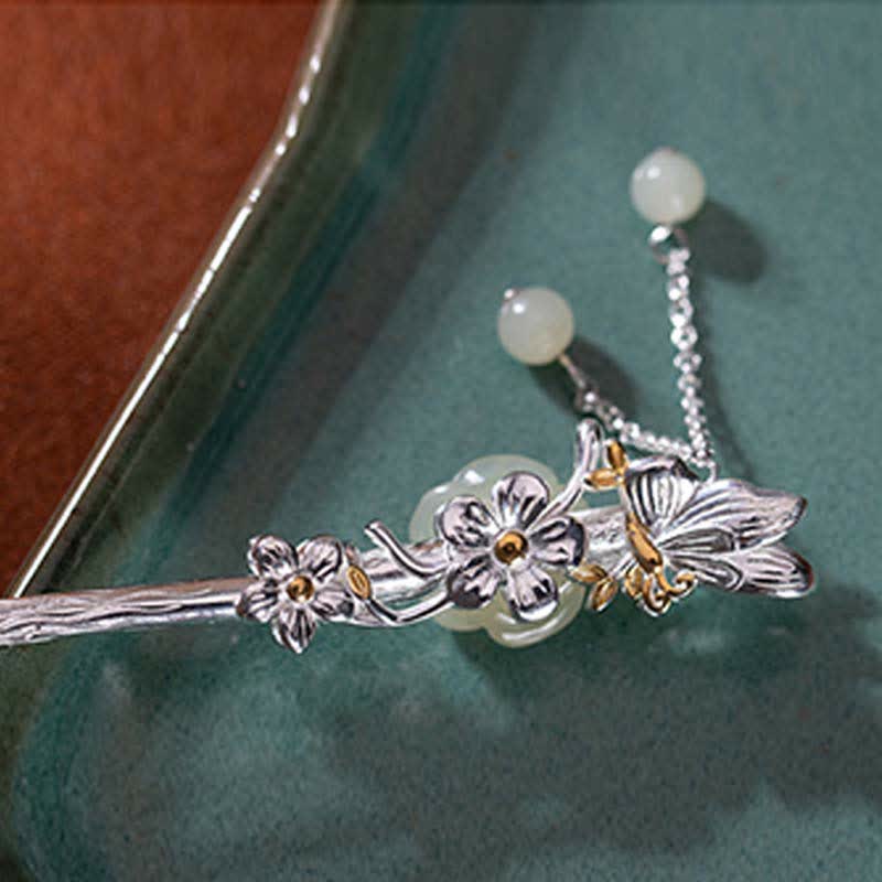 Spinka do włosów z kwiatem błogosławieństwa wykonana ze srebra próby 925 Hetian White Jade - Image 10