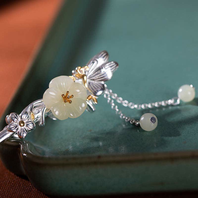 Spinka do włosów z kwiatem błogosławieństwa wykonana ze srebra próby 925 Hetian White Jade - Image 11