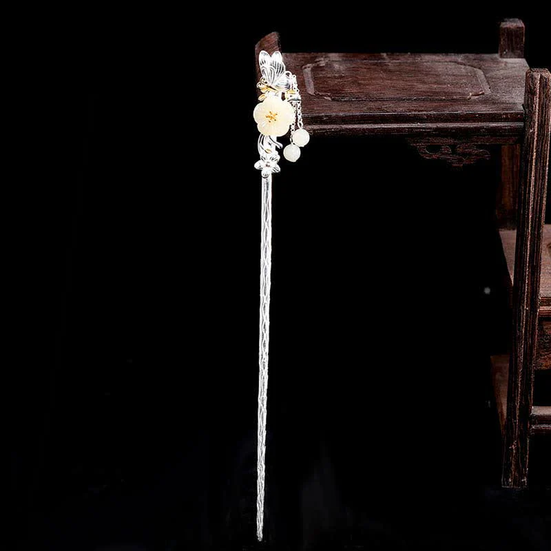 Spinka do włosów z kwiatem błogosławieństwa wykonana ze srebra próby 925 Hetian White Jade - Image 5