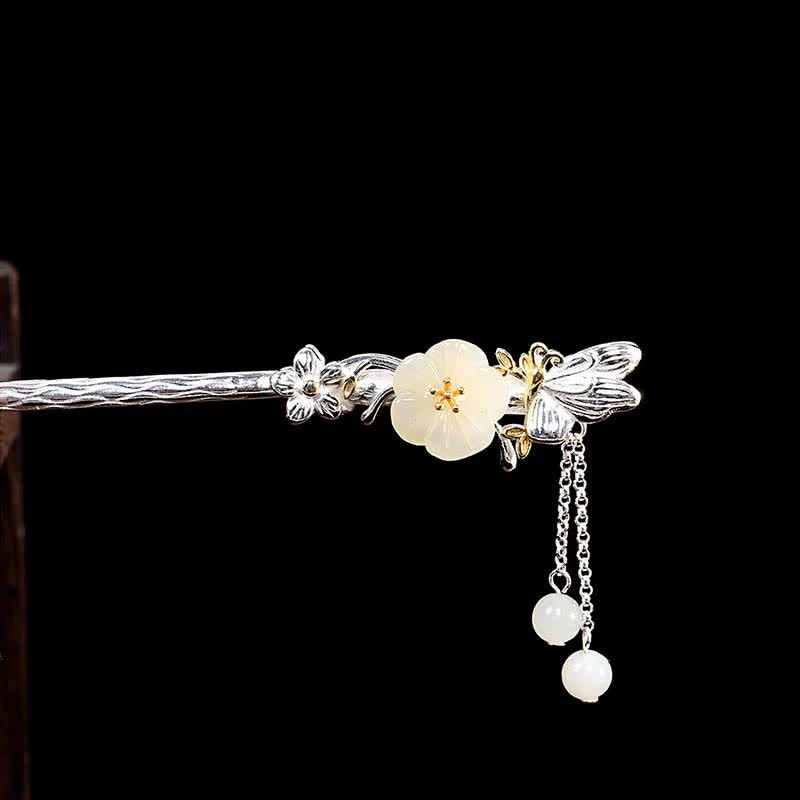 Spinka do włosów z kwiatem błogosławieństwa wykonana ze srebra próby 925 Hetian White Jade - Image 7