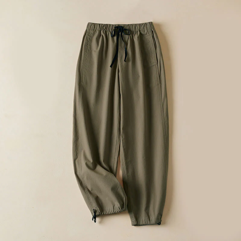 Spodnie damskie cargo z bawełny Buddha Stones Fall Drawstring o długości 7-8 z kieszeniami i sznurkiem