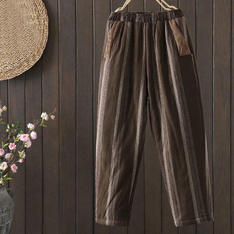 Spodnie harem damskie Buddha Stones Commute Thermal Striped Cotton z kieszeniami