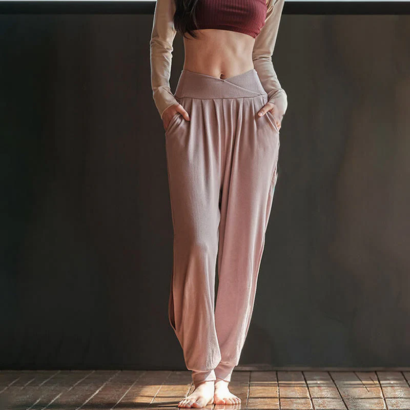 Spodnie damskie z elastycznej tkaniny Buddha Stones Casual Plain Threaded Slit Hem z kieszeniami - Image 8