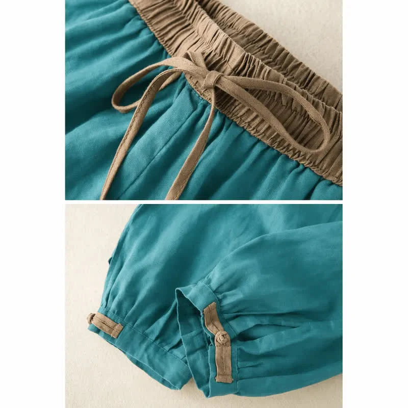 Spodnie haremowe damskie Buddha Stones Plain Cotton Drawstring z kieszeniami - Image 11