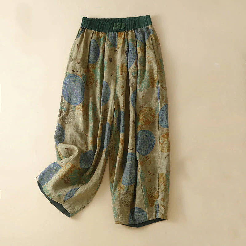 Spodnie haremowe damskie w stylu retro casual z chińskimi guzikami i żabą z motywem Buddha Stones i kieszeniami - Image 9