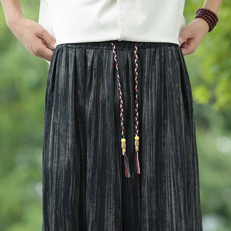 Spodnie haremowe męskie Buddha Stones Summer Black Stripes Drawstring z kieszeniami - Image 11