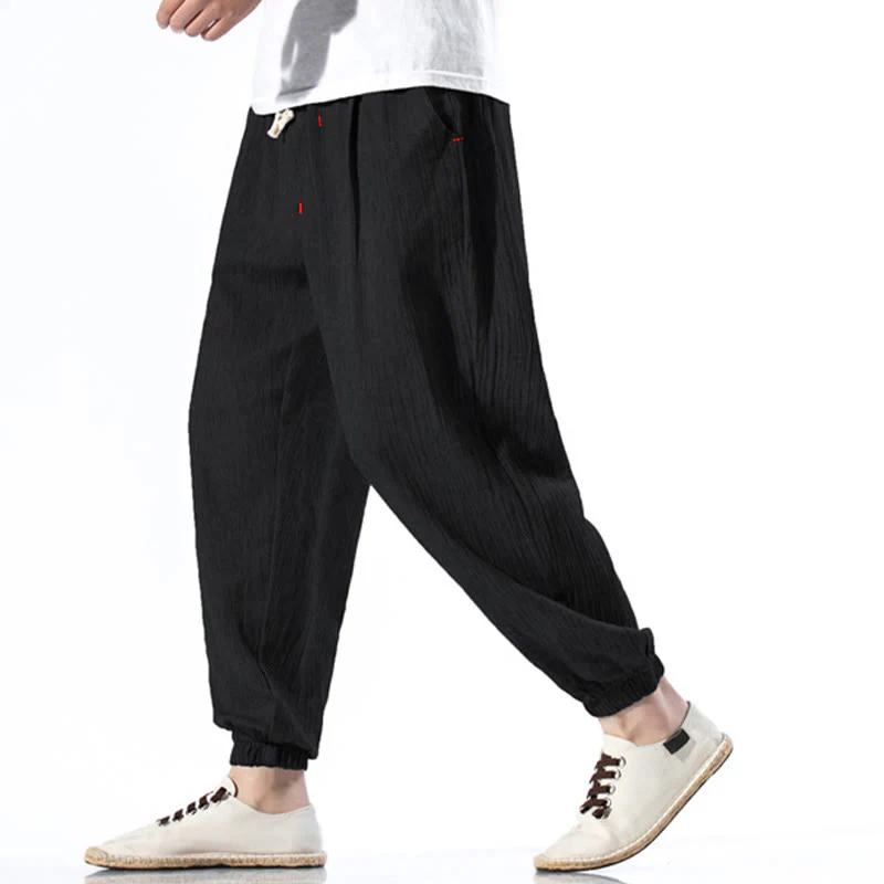 Spodnie męskie z kieszeniami i ściągaczem Buddha Stones Casual Solid Color Drawstring Linen - Image 12