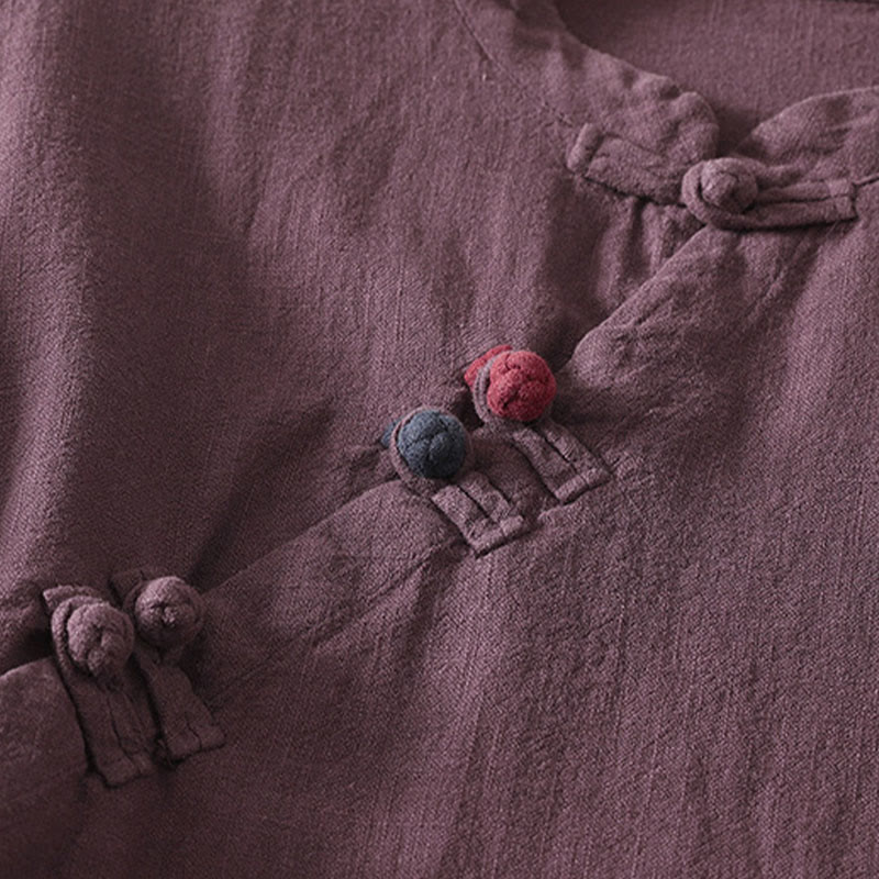 Sukienka midi z bawełny z długim rękawem i zapięciem na guziki w kształcie żaby z motywem Buddha Stones - Image 4