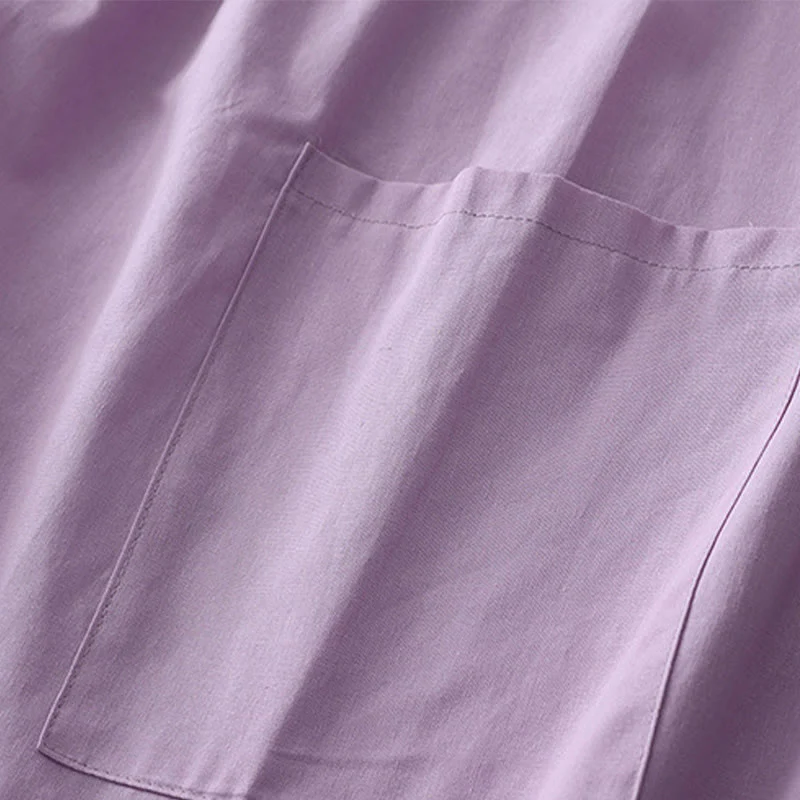 Sukienka midi z bawełny lnianej z okrągłym dekoltem i kieszeniami, w jednolitym kolorze, z guzikami z Buddha Stones i kieszeniami - Image 22