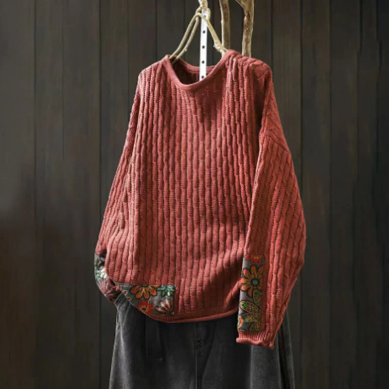 Sweter damski z długim rękawem i okrągłym dekoltem w zimowe wzory z motywem Buddha Stones - Image 10