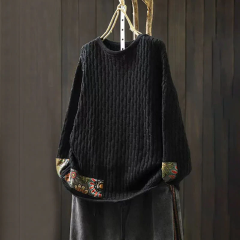 Sweter damski z długim rękawem i okrągłym dekoltem w zimowe wzory z motywem Buddha Stones - Image 11