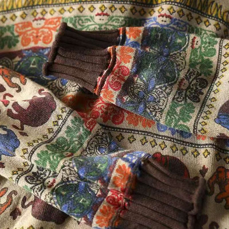 Sweter damski z długim rękawem i kieszeniami, dzianinowy, z dzianiny bawełnianej z motywem słonia i Buddha Stones - Image 12