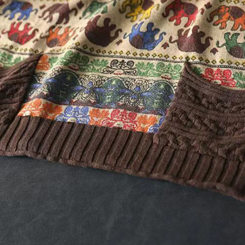 Sweter damski z długim rękawem i kieszeniami, dzianinowy, z dzianiny bawełnianej z motywem słonia i Buddha Stones - Image 13