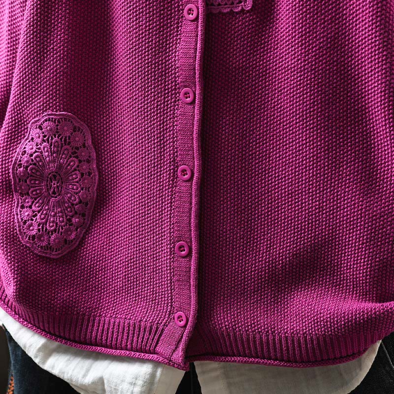 Sweter kardigan z długim rękawem i bawełny z motywem Buddha Stones, z kwiatowymi guzikami i długimi rękawami - Image 3