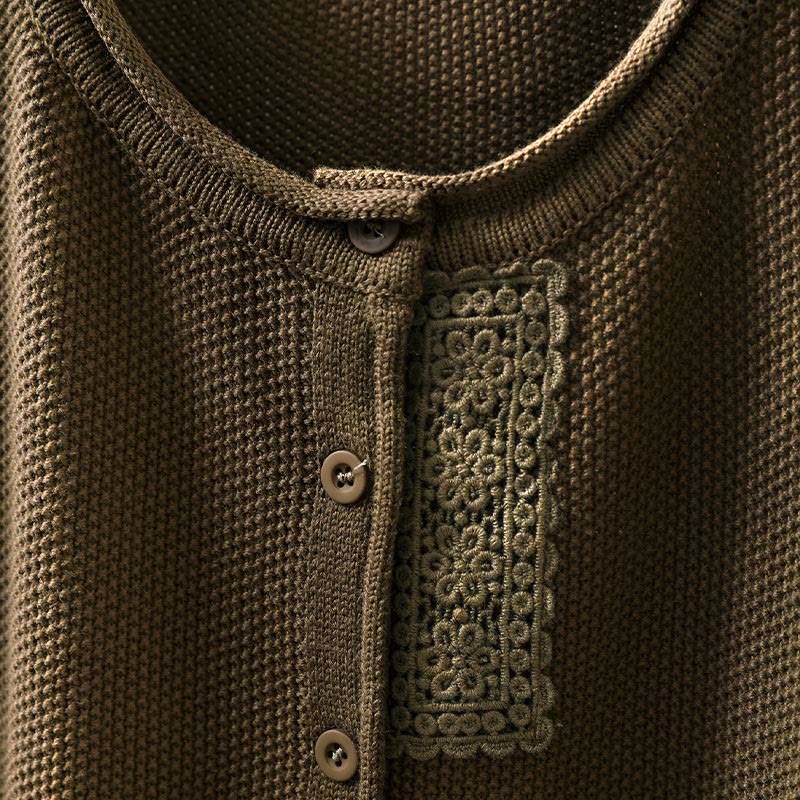 Sweter kardigan z długim rękawem i bawełny z motywem Buddha Stones, z kwiatowymi guzikami i długimi rękawami - Image 9