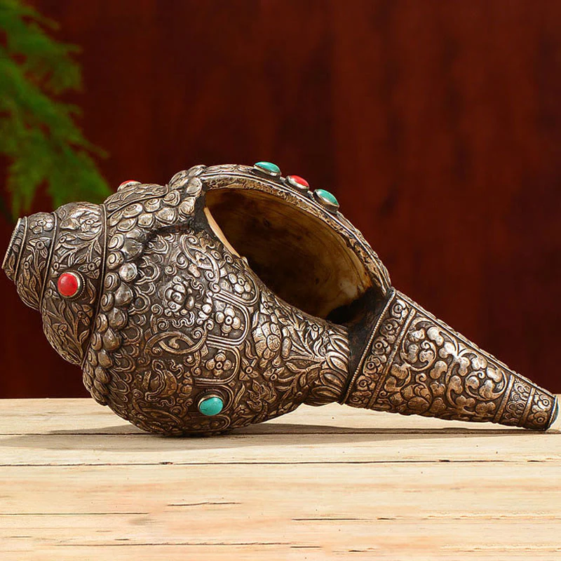 Tybetańska ręcznie robiona naturalna Shankha z ośmioma pomyślnymi symbolami, muszla Conch, szczęśliwa dekoracja domu - Image 12
