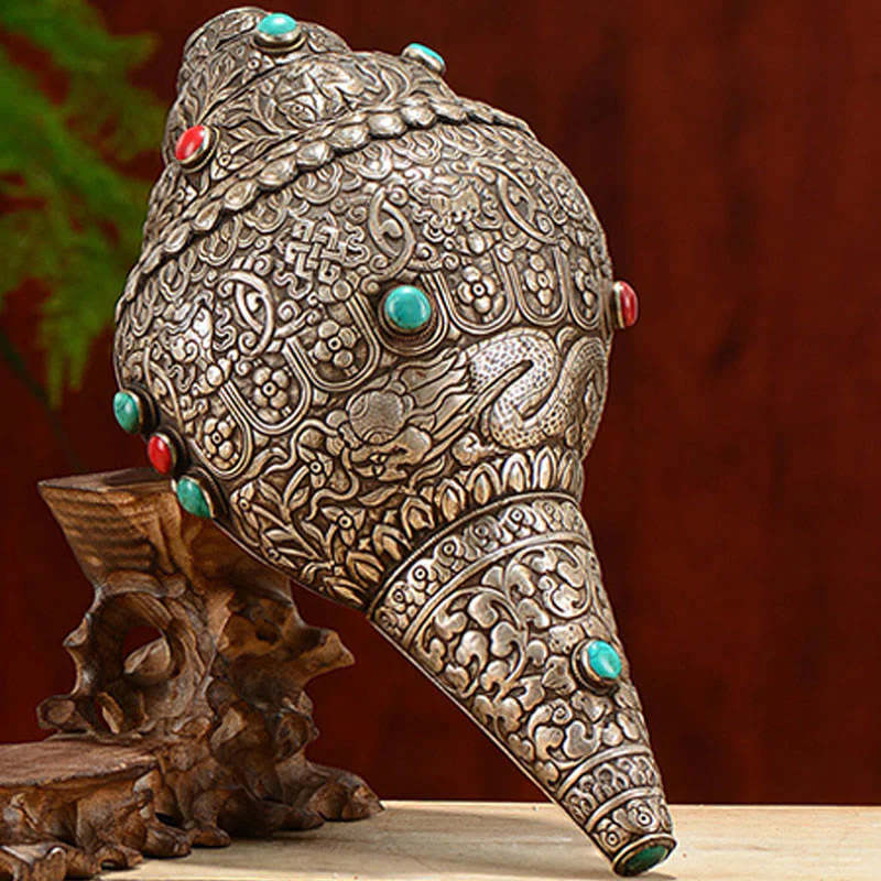 Tybetańska ręcznie robiona naturalna Shankha z ośmioma pomyślnymi symbolami, muszla Conch, szczęśliwa dekoracja domu - Image 13