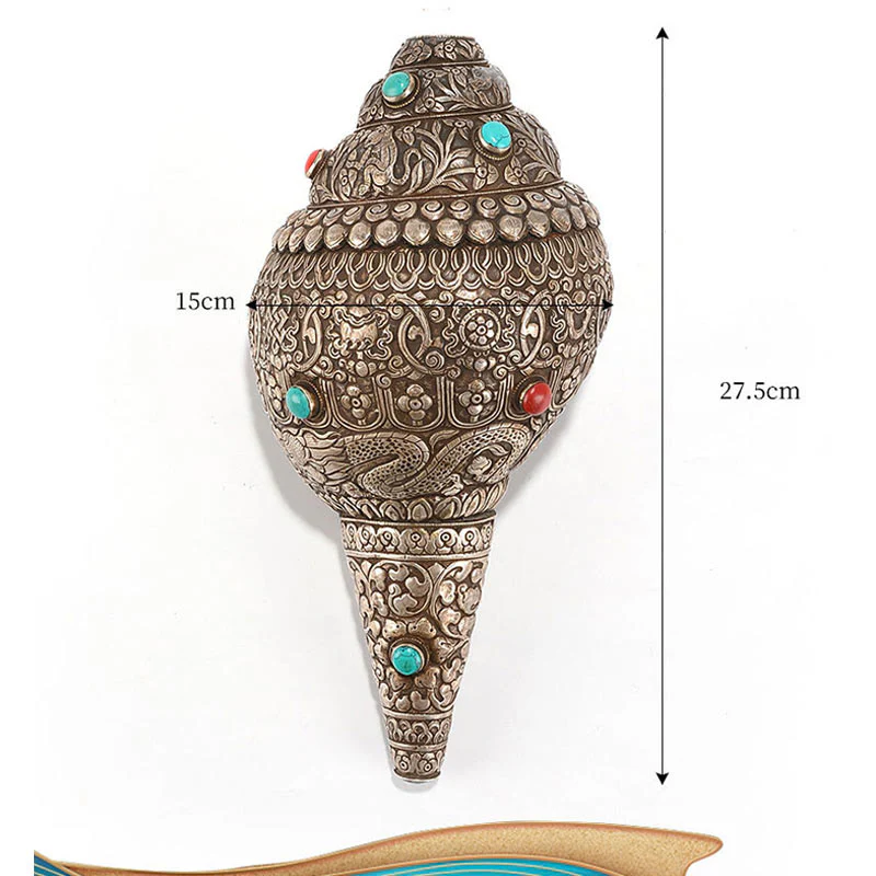 Tybetańska ręcznie robiona naturalna Shankha z ośmioma pomyślnymi symbolami, muszla Conch, szczęśliwa dekoracja domu - Image 14