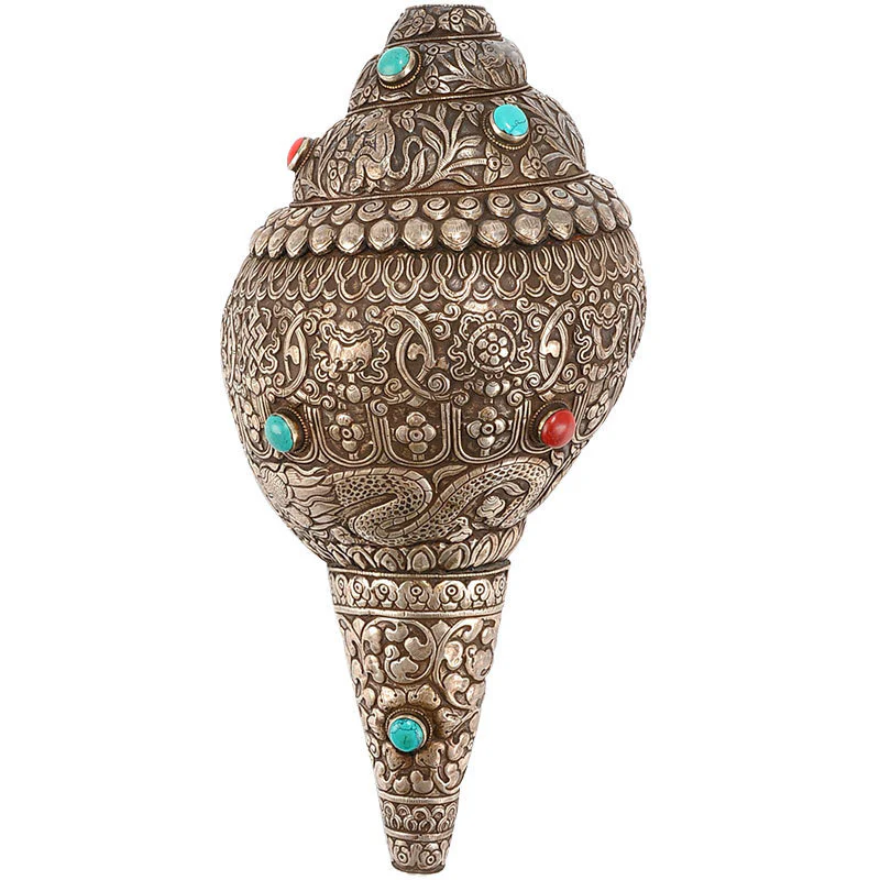 Tybetańska ręcznie robiona naturalna Shankha z ośmioma pomyślnymi symbolami, muszla Conch, szczęśliwa dekoracja domu - Image 2