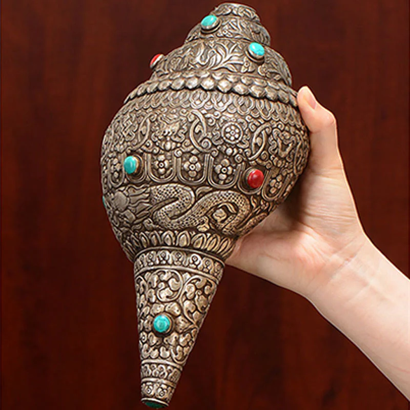 Tybetańska ręcznie robiona naturalna Shankha z ośmioma pomyślnymi symbolami, muszla Conch, szczęśliwa dekoracja domu - Image 3