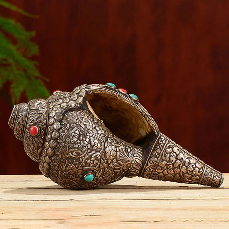 Tybetańska ręcznie robiona naturalna Shankha z ośmioma pomyślnymi symbolami, muszla Conch, szczęśliwa dekoracja domu - Image 4
