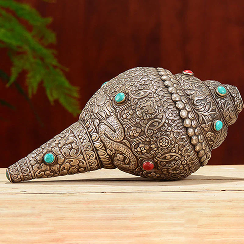 Tybetańska ręcznie robiona naturalna Shankha z ośmioma pomyślnymi symbolami, muszla Conch, szczęśliwa dekoracja domu - Image 5
