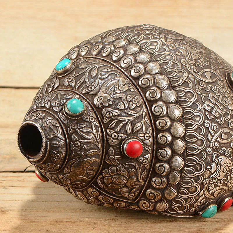 Tybetańska ręcznie robiona naturalna Shankha z ośmioma pomyślnymi symbolami, muszla Conch, szczęśliwa dekoracja domu - Image 6