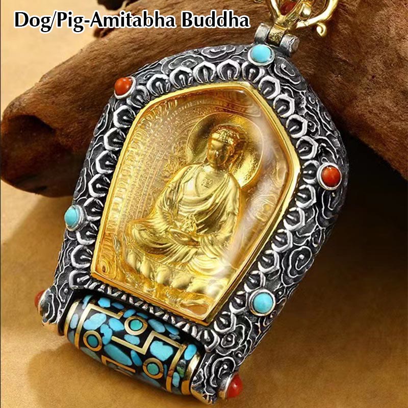 Tybetański chiński zodiak natalny budda thangka dobrobyt obrotowy naszyjnik z koralików dzi wisior - Image 13