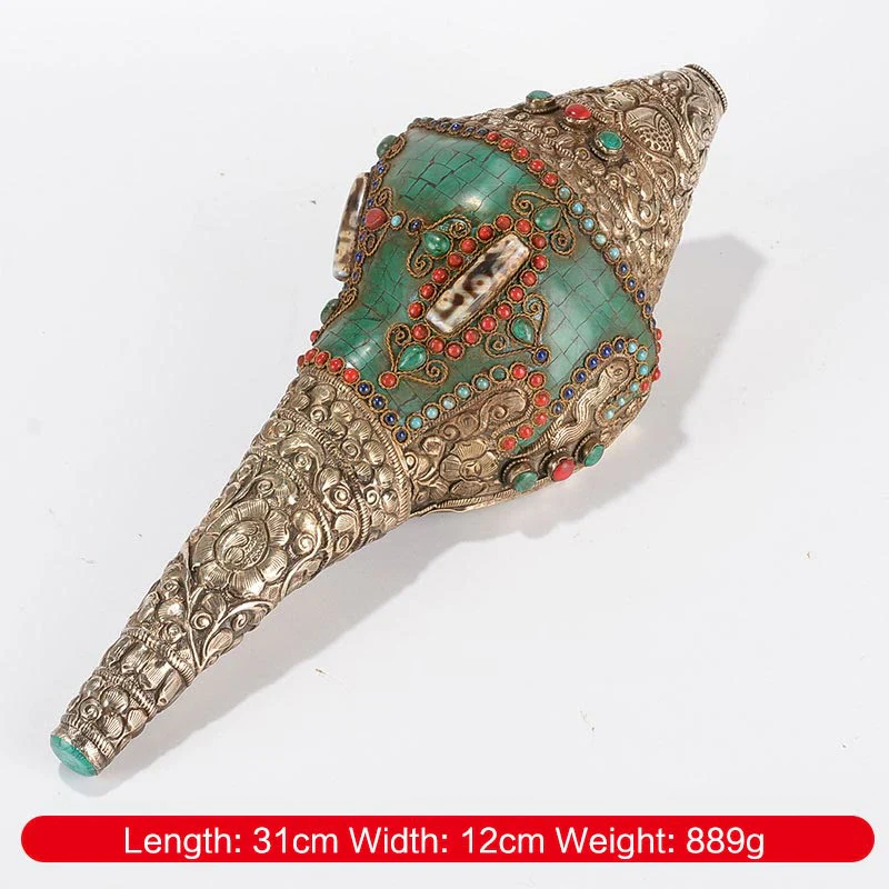 Tybetański ręcznie grawerowany Shankha Double Dorje Budda Conch Shell Wealth Pozytywna dekoracja - Image 3