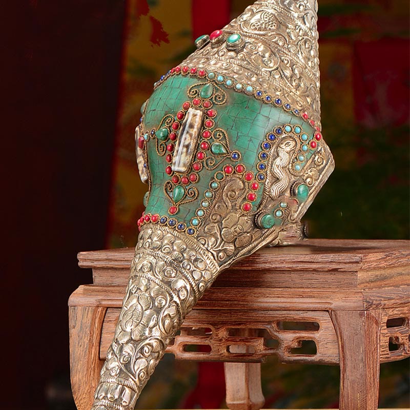 Tybetański ręcznie grawerowany Shankha Double Dorje Budda Conch Shell Wealth Pozytywna dekoracja - Image 5