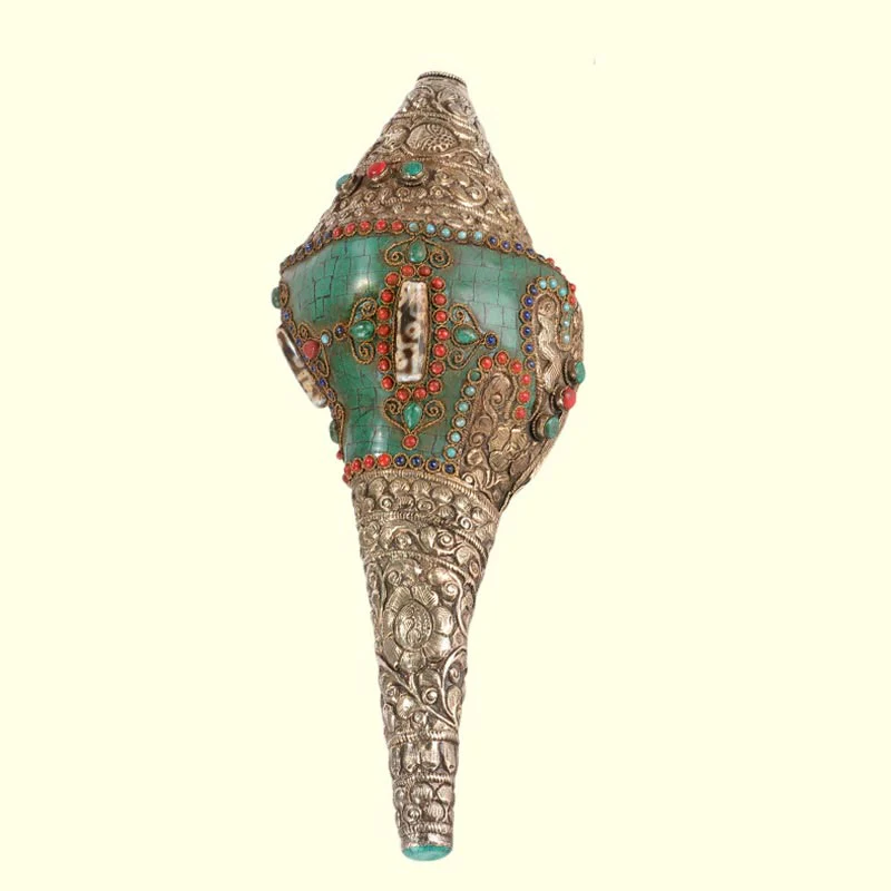 Tybetański ręcznie grawerowany Shankha Double Dorje Budda Conch Shell Wealth Pozytywna dekoracja - Image 9