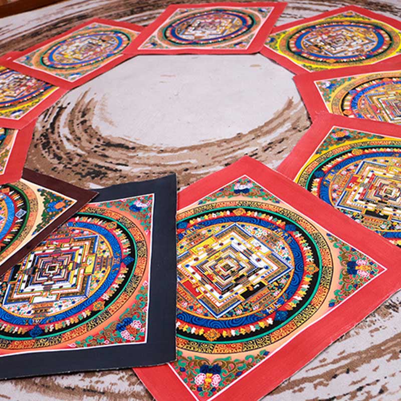 Tybetański ręcznie malowany obraz Thangka Mandala w pudełku z losowym wzorem kolorystycznym - Image 10