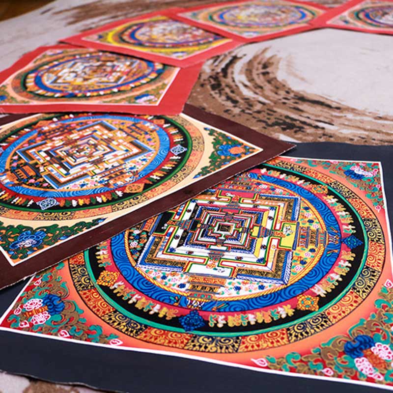 Tybetański ręcznie malowany obraz Thangka Mandala w pudełku z losowym wzorem kolorystycznym - Image 12