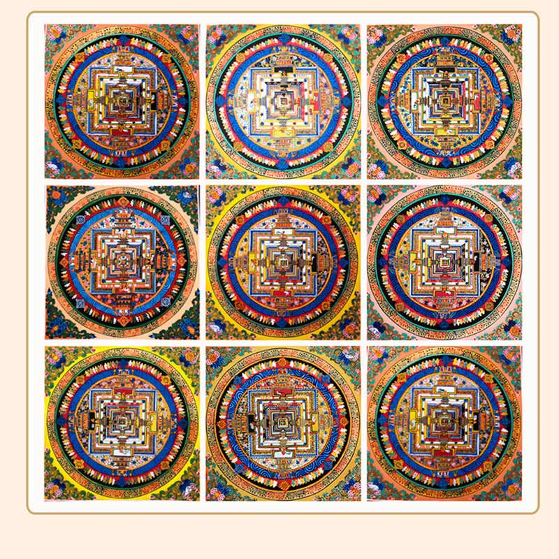 Tybetański ręcznie malowany obraz Thangka Mandala w pudełku z losowym wzorem kolorystycznym - Image 16