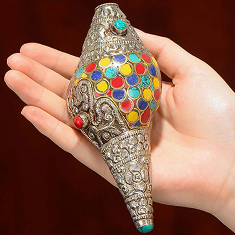 Tybetański ręcznie robiony naturalny Shankha kolorowa muszla morska bogactwo dekoracja domu - Image 12