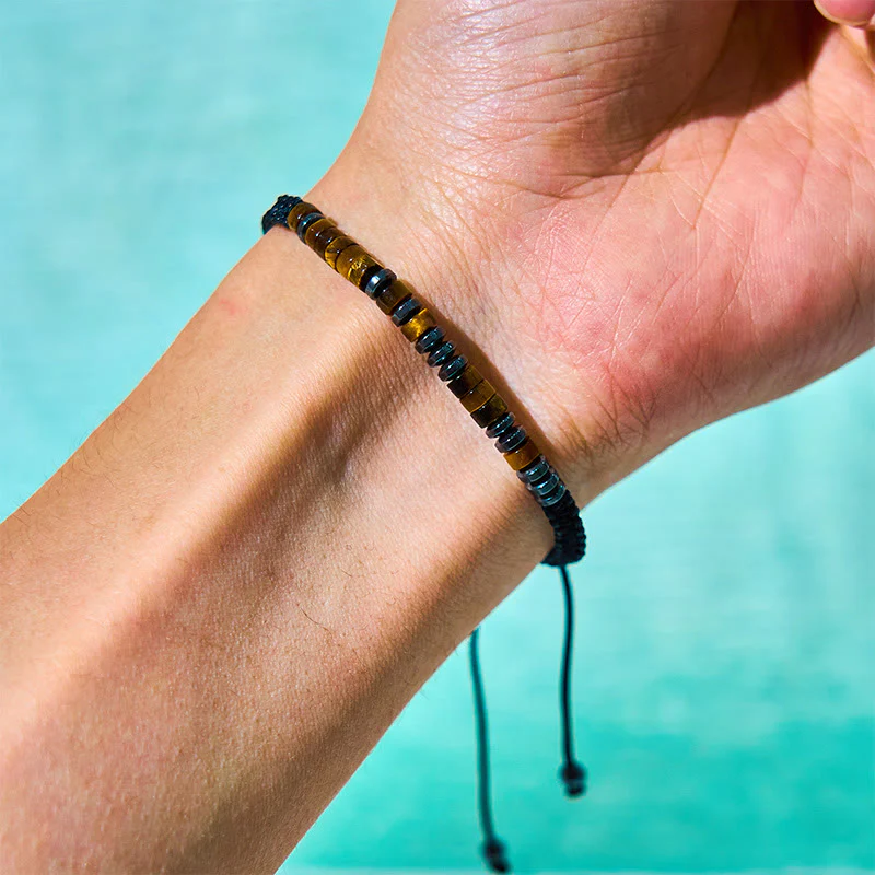 Zestaw 3 bransoletek ochronnych z Buddha Stones i kamieniami lawowymi Tiger Eye - Image 4