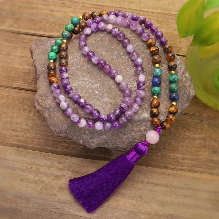Zestaw Mala Bransoletka Oczyszczająca z Buddha Stones Tybetańskimi Ametystem - Image 6
