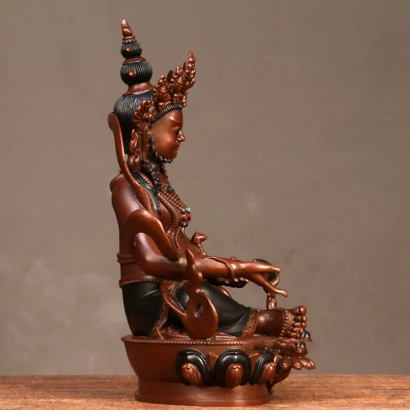 Żółta figurka Bodhisattwy Jambhala Współczucie Miedziana statua Dekoracja domowego biura - Image 5